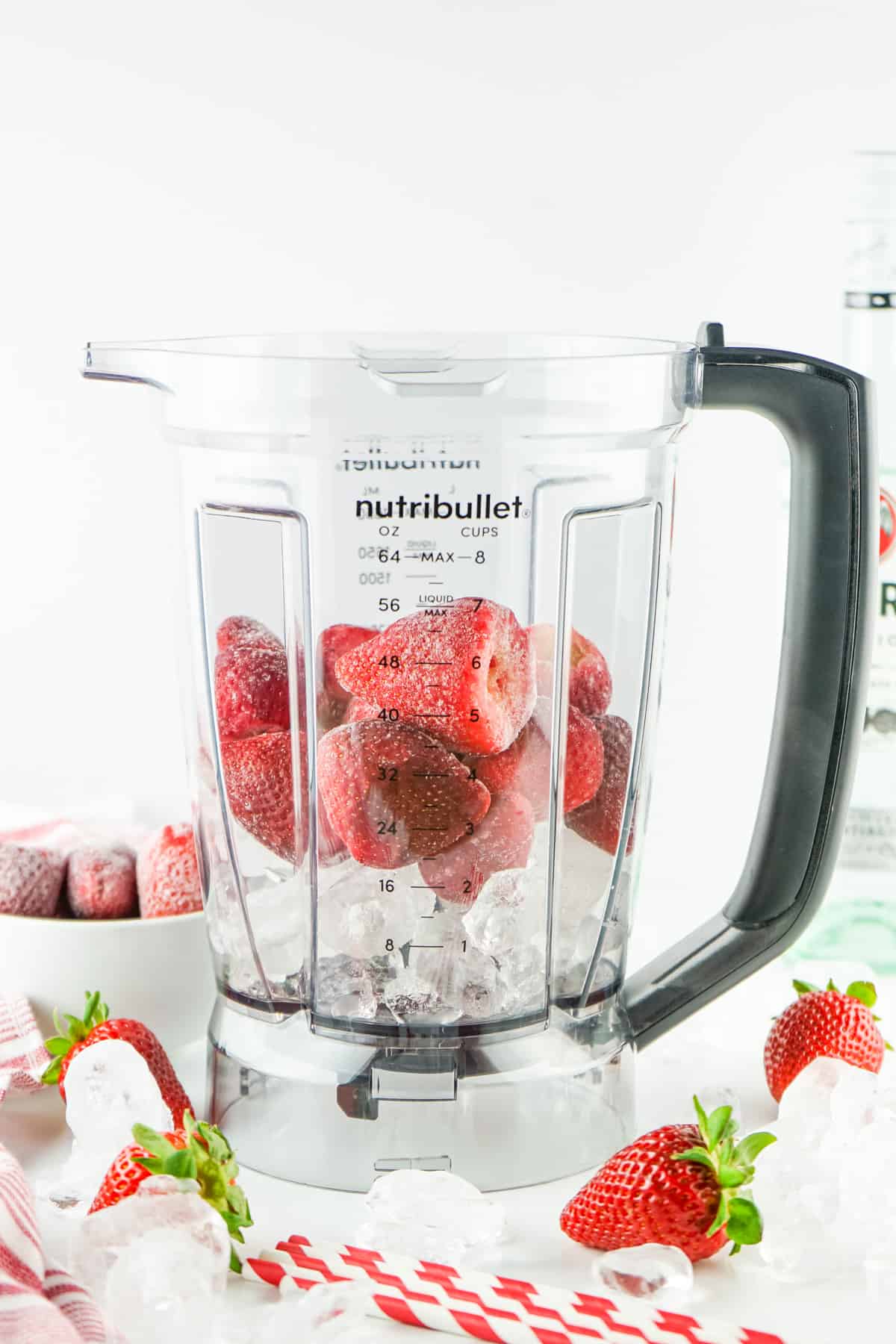 strawberries and ice in blender