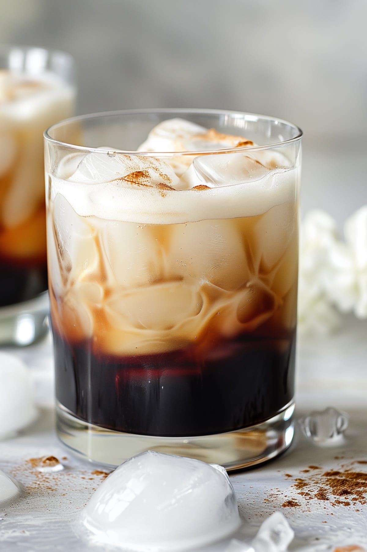Close up of white russian cocktail.